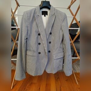 BANANA REPUBLIC GREY and White Striped Blazer | Cotton fully lined, Size 2